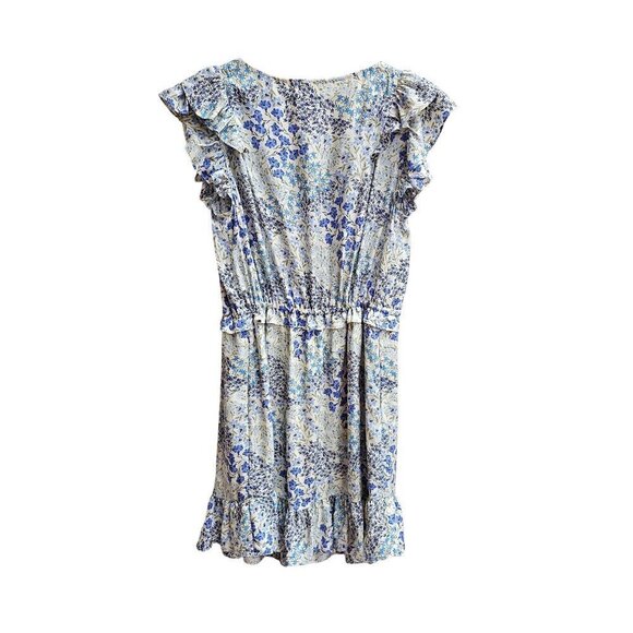 100% Silk Rebecca Taylor Blue & White Floral Dress With Ruffled Size 8 - Picture 2 of 10